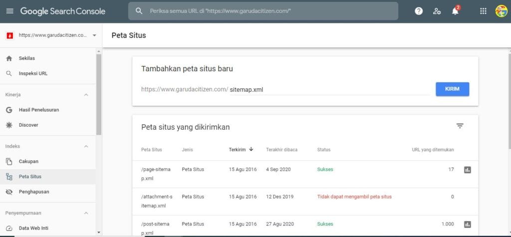 Google Search Console: Definisi, Fungsi + Update Terbaru 19 Sitemap-di-Google-Console-1024x475