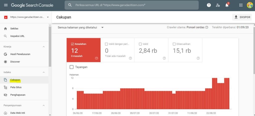 Google Search Console: Definisi, Fungsi + Update Terbaru 22 Tampilan-Cakupan-di-Search-Concole-1024x466