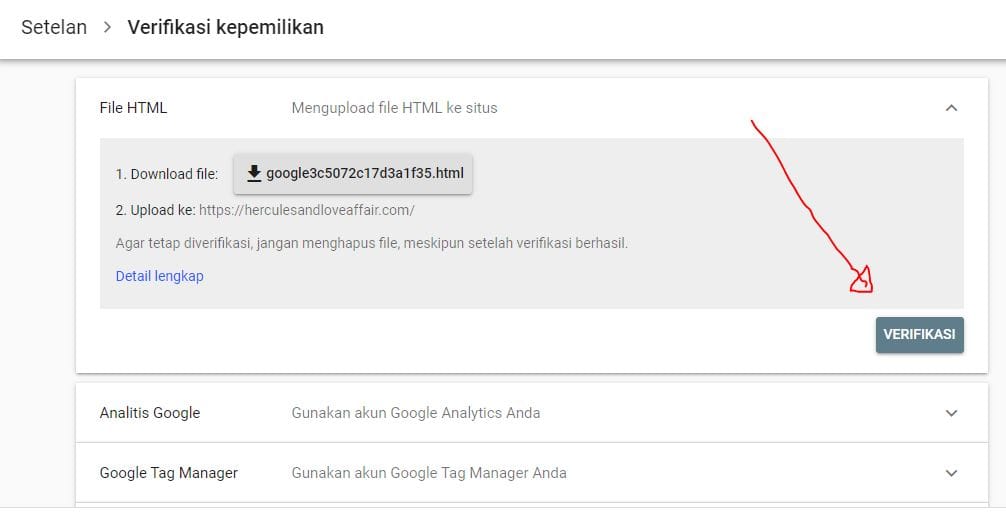 7 Cara Verifikasi Situs di Google Search Console 17 Verifikasi-html