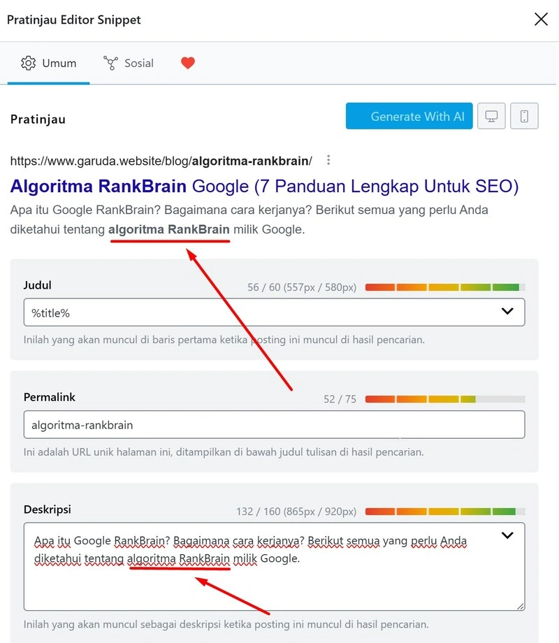 Algoritma RankBrain Google (7 Panduan Lengkap Untuk SEO) 38 Contoh keyword metadeskripsi