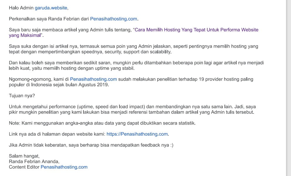 Contoh template email