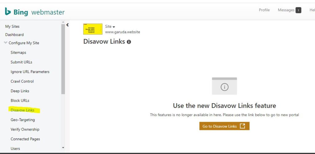 Disavow links Bing