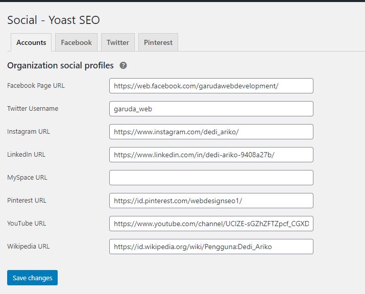 Sosial Media setting Yoast SEO