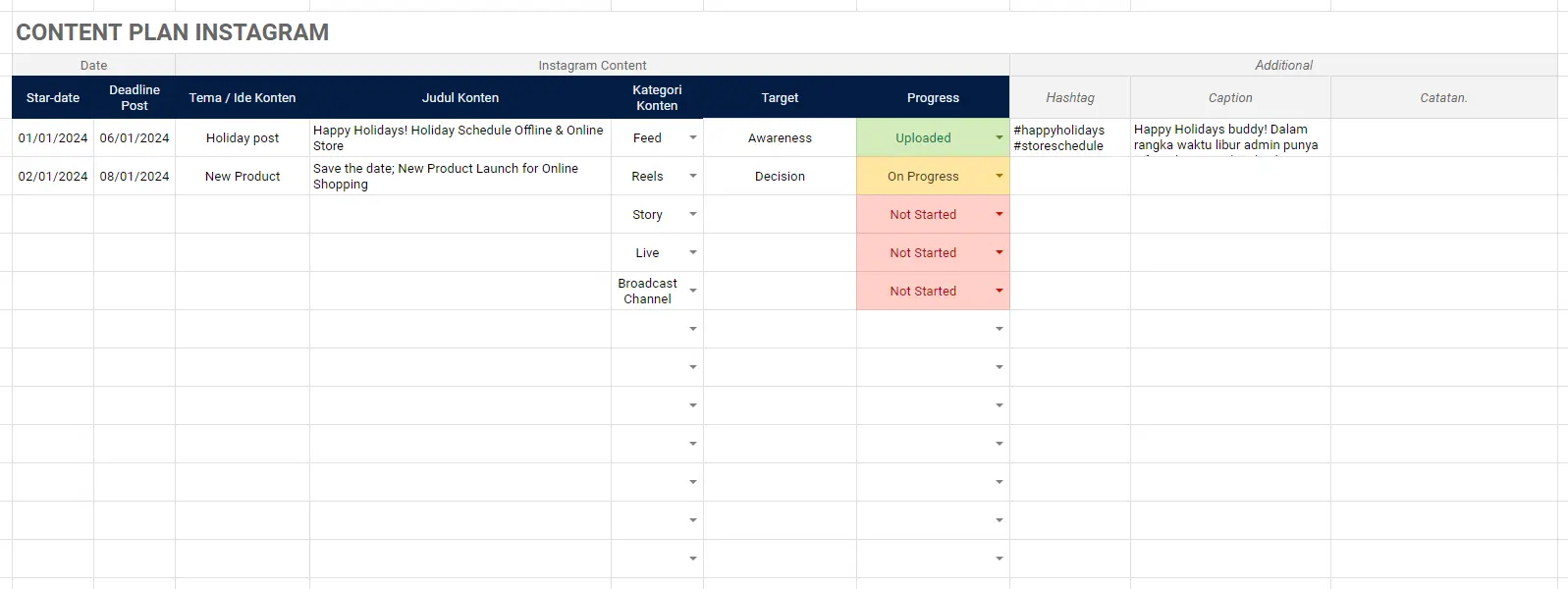 Contoh Content Plan Instagram