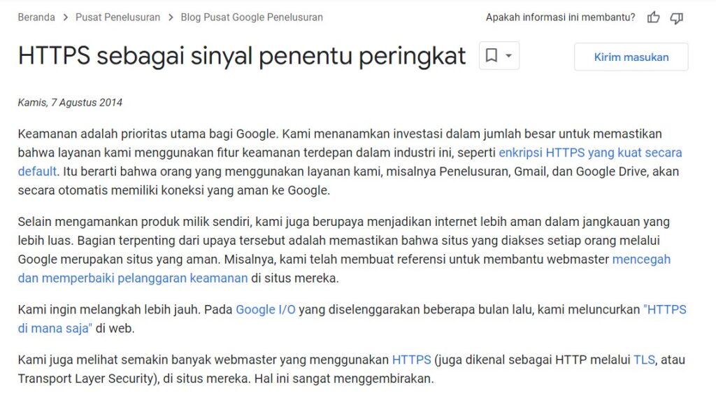 HTTPS - SSL Faktor Peringkat Google