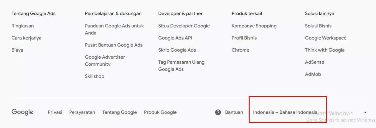 Setting Bahasa di Google Ads