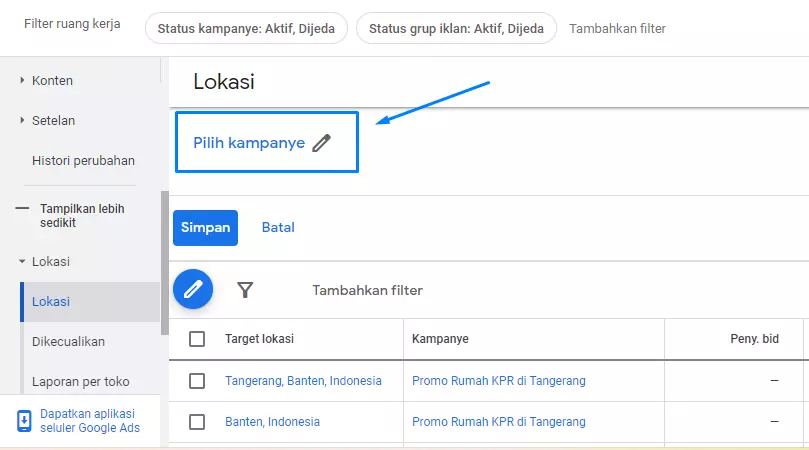 optimasi lokasi di google ads