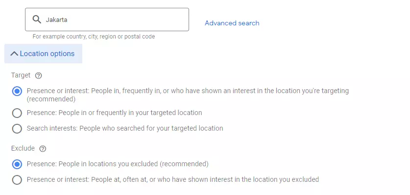Setting Target Location Google Ads