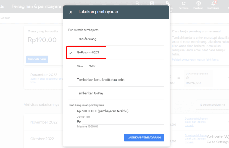 metode pembayaran google ads