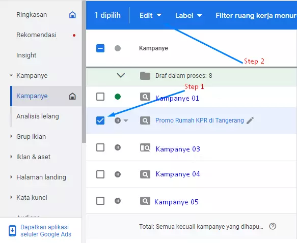 cara menghapus kampanye di google ads