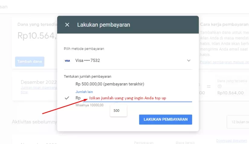 cara mengisi saldo google ads