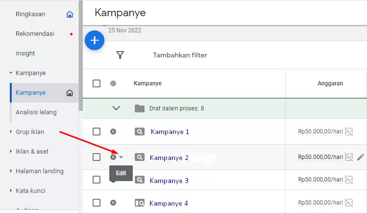 cara menghapus kampanye di google ads