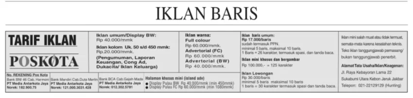 Iklan Baris: Pengertian, Jenis, Contoh dan Keunggulannya 10 iklan baris