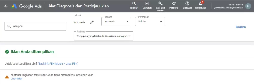 cara cek iklan google ads