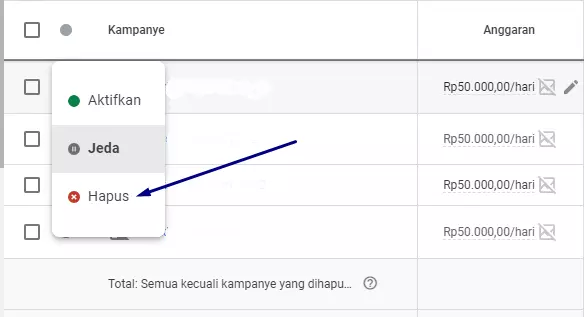 cara menghapus kampanye di google ads