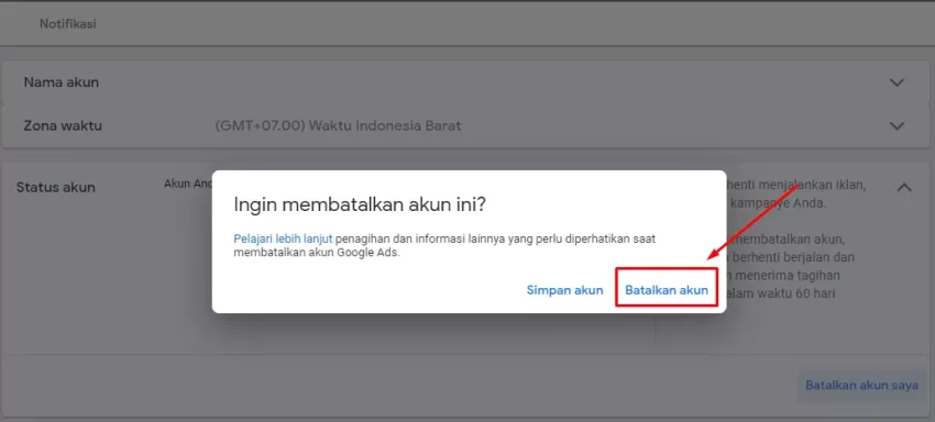 cara menghapus akun google ads