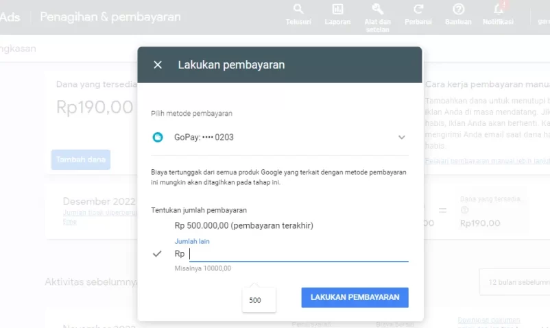 metode pembayaran google ads