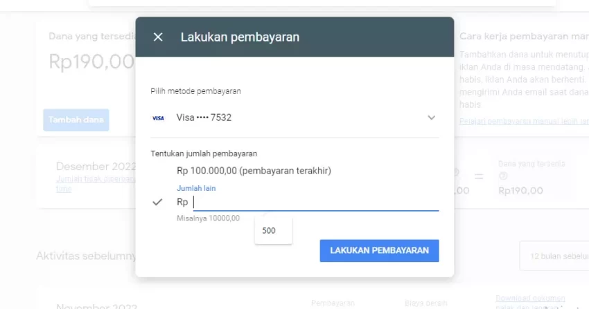 metode pembayaran google ads