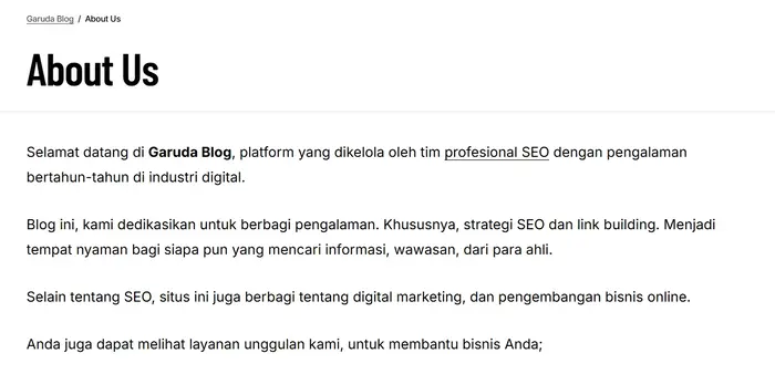 9 Jenis Halaman Web Penting dalam SEO 16 Halaman About Us Garuda Website Blog