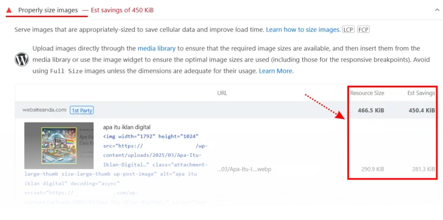 Google Pagespeed Insight: Definisi + Panduan Lengkap 24 Image size