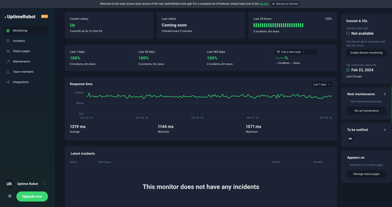 Panduan Monitoring Website Menggunakan Uptime Robot, Step-by-Step 23 fitur Laporan dan Grafik Uptime uptime robot
